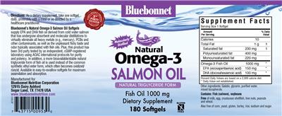 Photo of the Bluebonnet Natural Omega-3 Salmon Oil label