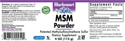 Photo of the Bluebonnet MSM Powder label