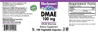 Photo of the Bluebonnet DMAE 100 mg label