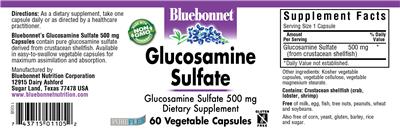 Photo of the Bluebonnet Glucosamine Sulfate 500 mg label