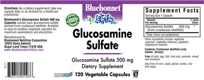 Photo of the Bluebonnet Glucosamine Sulfate 500 mg label