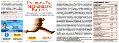 Photo of the ProCaps Laboratories Energy & Fat Metabolism Factors label