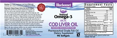 Photo of the Bluebonnet Natural Omega-3 Arctic Cod Liver Oil label