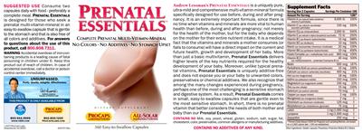 Photo of the ProCaps Laboratories Prenatal Essentials label