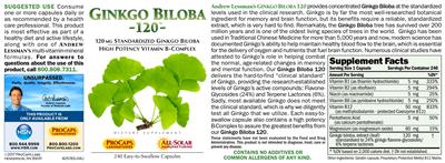 Photo of the ProCaps Laboratories Ginkgo Biloba 120 label