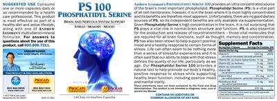 Photo of the ProCaps Laboratories PS 100 Phosphatidyl Serine label
