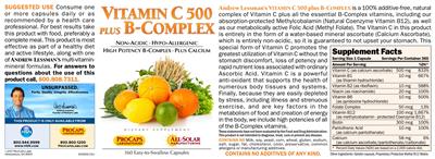 Photo of the ProCaps Laboratories Vitamin C 500 Plus B-Complex label