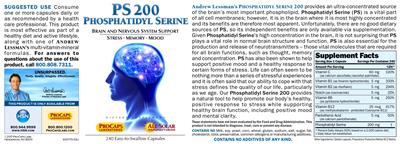 Photo of the ProCaps Laboratories PS 200 Phosphatidyl Serine label