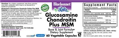 Photo of the Bluebonnet Glucosamine Chondroitin Sulfate Plus MSM label