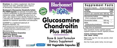 Photo of the Bluebonnet Glucosamine Chondroitin Sulfate Plus MSM label