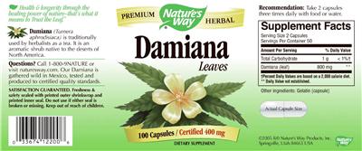 Photo of the Nature's Way Damiana Leaves label