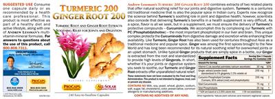 Photo of the ProCaps Laboratories Turmeric 200 Ginger Root 200 label