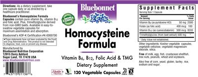 Photo of the Bluebonnet Homocysteine Formula label