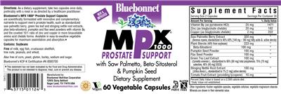 Photo of the Bluebonnet MPX 1000 Prostate Support label