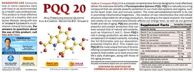 Photo of the ProCaps Laboratories PQQ 20 label