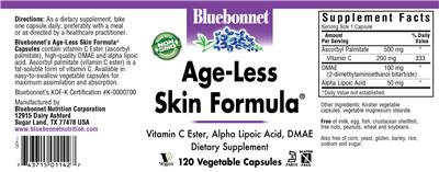 Photo of the Bluebonnet Age-Less Skin Formula label