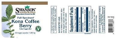 Photo of the Swanson Premium Brand Full Spectrum Kona Coffee Berry 200 mg label