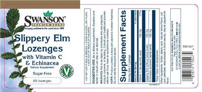 Photo of the Swanson Premium Brand Slippery Elm Lozenges With Vitamin C & Echinacea label