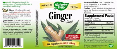 Photo of the Nature's Way Ginger Root label