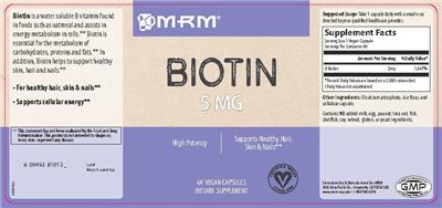 Photo of the MRM Biotin 5 mg label