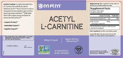 Photo of the MRM Acetyl L-Carnitine 500 mg label