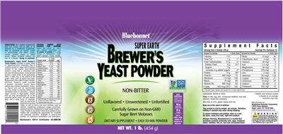 Photo of the Bluebonnet Super Earth Brewer's Yeast Powder label