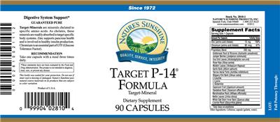 Photo of the Nature's Sunshine Target P-14 Formula label