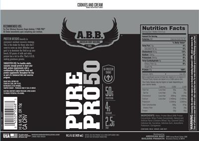 Photo of the A.B.B. American Body Building Pure Pro 50 Cookies And Cream label