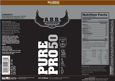 Photo of the A.B.B. American Body Building Pure Pro 50 Milk Chocolate label