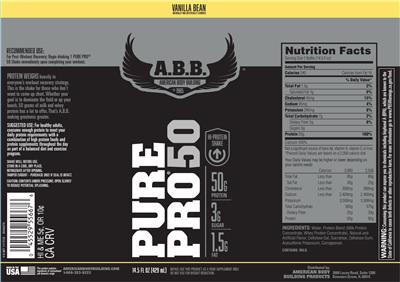 Photo of the A.B.B. American Body Building Pure Pro 50 Vanilla Bean label