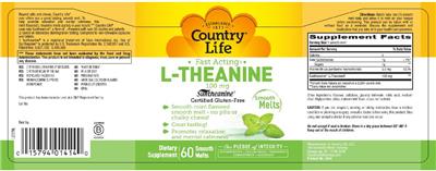 Photo of the Country Life L-Theanine 100 mg Smooth Melts label