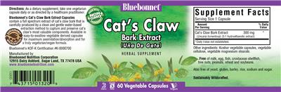 Photo of the Bluebonnet Cat's Claw Bark Extract label