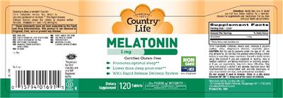 Photo of the Country Life Melatonin 1 mg label