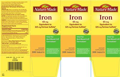 Photo of the Nature Made Iron 65 mg label