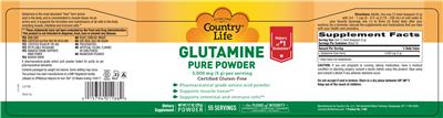Photo of the Country Life Glutamine Pure Powder 5,000 mg (5 g) label