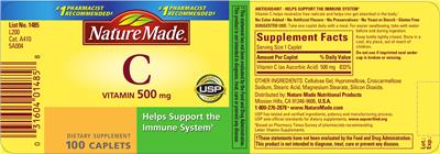 Photo of the Nature Made Vitamin C 500 mg label