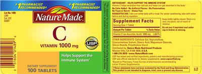 Photo of the Nature Made Vitamin C 1000 mg label