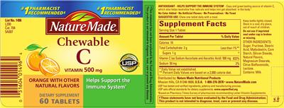Photo of the Nature Made Chewable Vitamin C 500 mg label