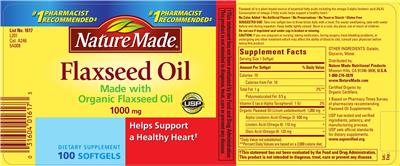 Photo of the Nature Made Flaxseed Oil 1000 mg label