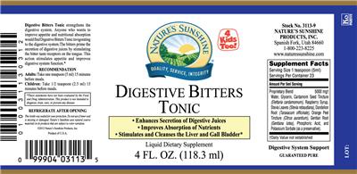 Photo of the Nature's Sunshine Digestive Bitters Tonic label