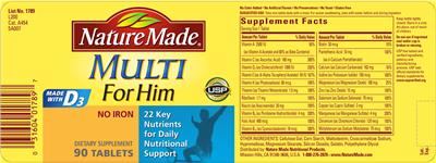 Photo of the Nature Made Multi For Him label