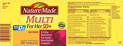 Multi For Her 50+ No Iron のラベル画像（NIH DSLD）