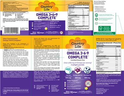 Photo of the Country Life Omega 3-6-9 Complete Natural Lemon Flavored! label