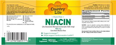 Photo of the Country Life Niacin 400 mg label