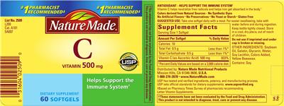 Photo of the Nature Made Vitamin C 500 mg label