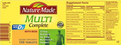 Photo of the Nature Made Multi Complete With Iron label