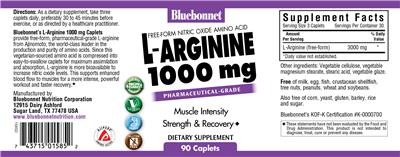 Photo of the Bluebonnet L-Arginine 1000 mg label