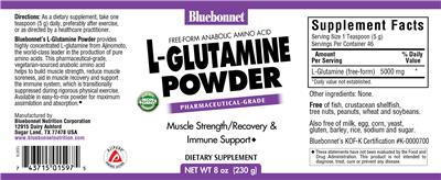 Photo of the Bluebonnet L-Glutamine Powder label