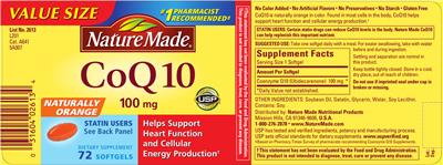 Photo of the Nature Made CoQ10 100 mg label