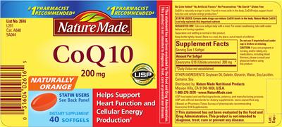Photo of the Nature Made CoQ10 200 mg label
